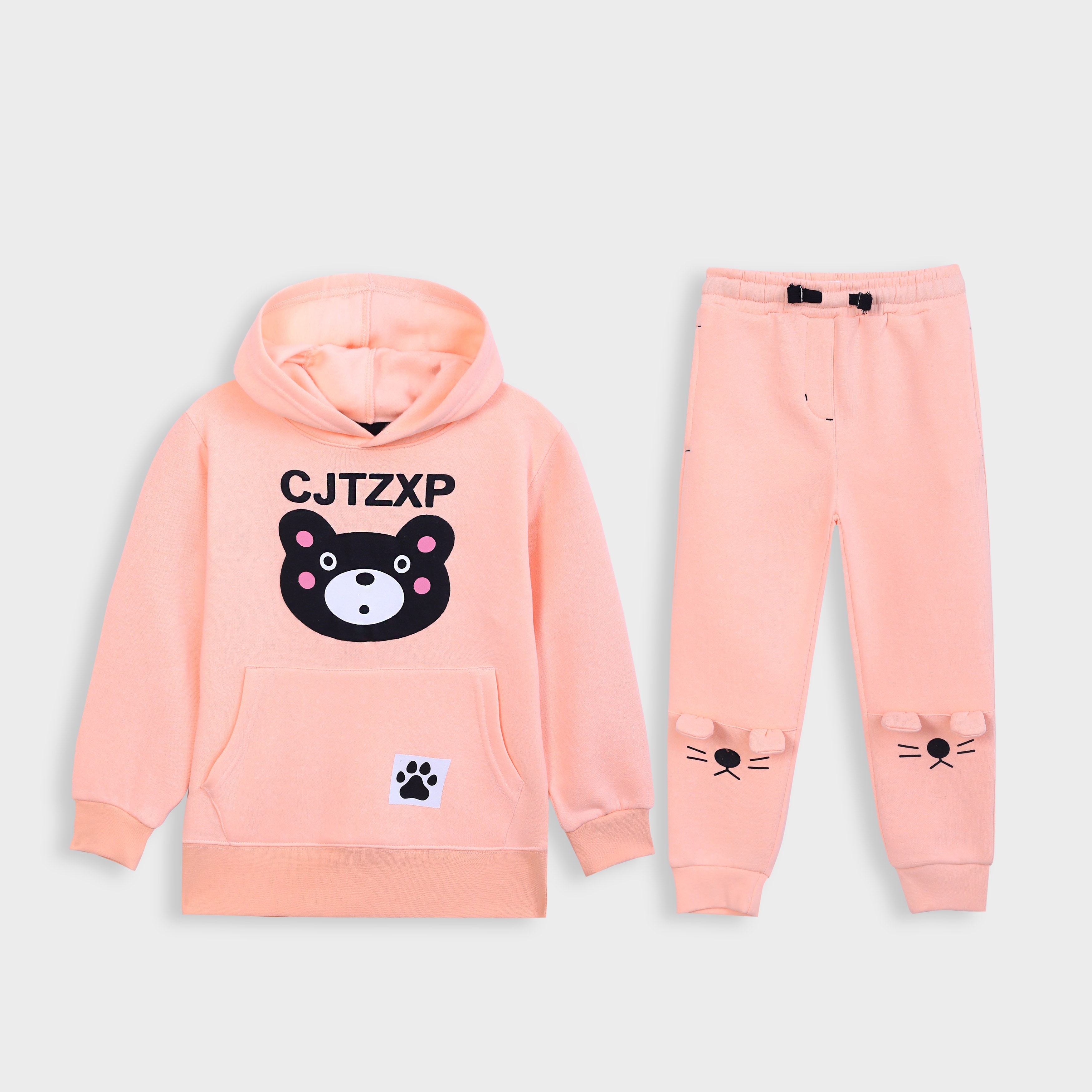 Girls Premium Quality Printed Pink Fleece TrackSuit