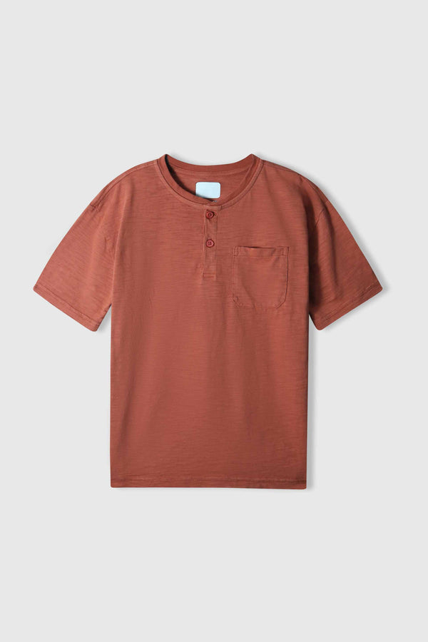 Boys Soft Cotton Henley T-Shirt With Pocket