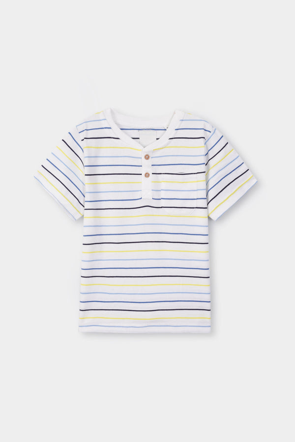 Kids Soft Cotton Horizontal Strip Henley Shirt