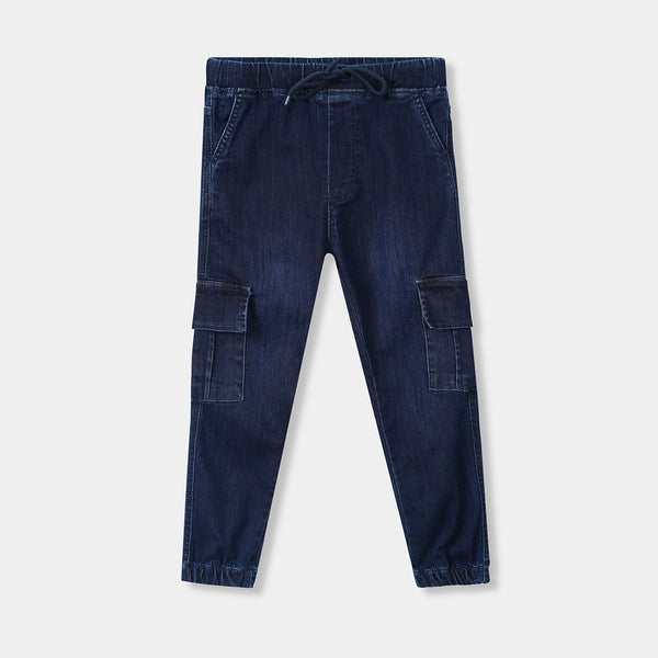 Kids 6 Pocket Denim Cargo Trouser Medium Blue