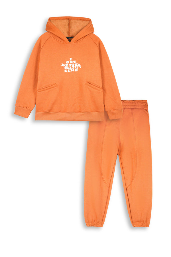 Burnt Orange Fleece Tracksuit – Cozy Winter Hoodie & Jogger Set for Kids