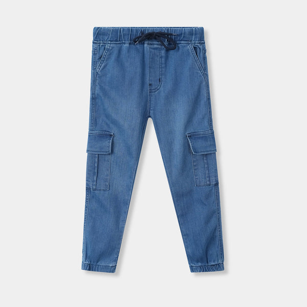 Kids 6 Pocket Denim Cargo Trouser Medium Blue