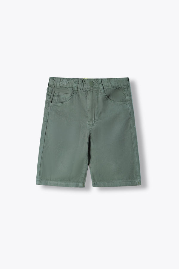 Kid's Olive Green Cotton Short With Adjuster