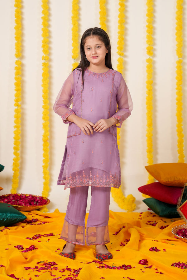 Lilac Dream Organza Suit – Elegant Festive Wear for Girls