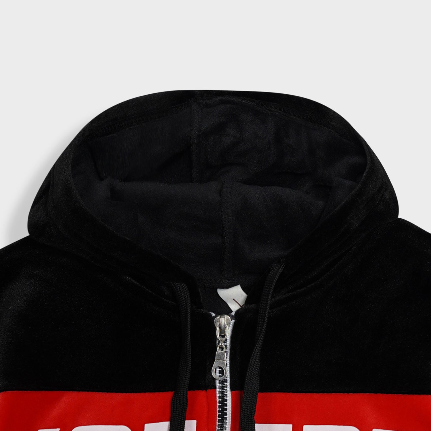 Kids Panel Printed Velvet Black Zipper Hoodie