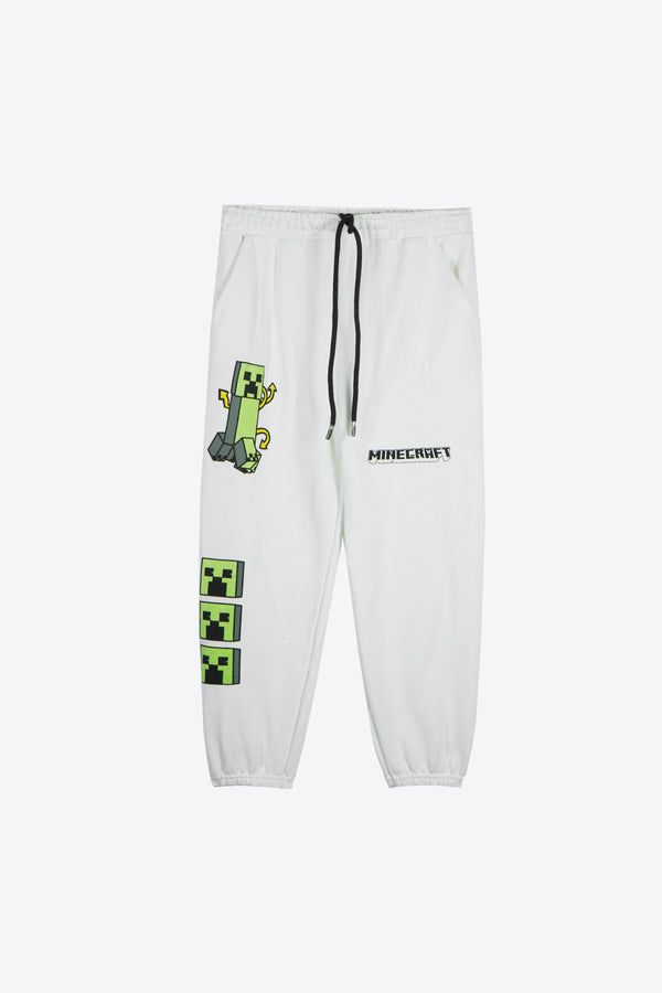 Minecraft Creeper Kids Jogger Pants – White | 100% Cotton Terry
