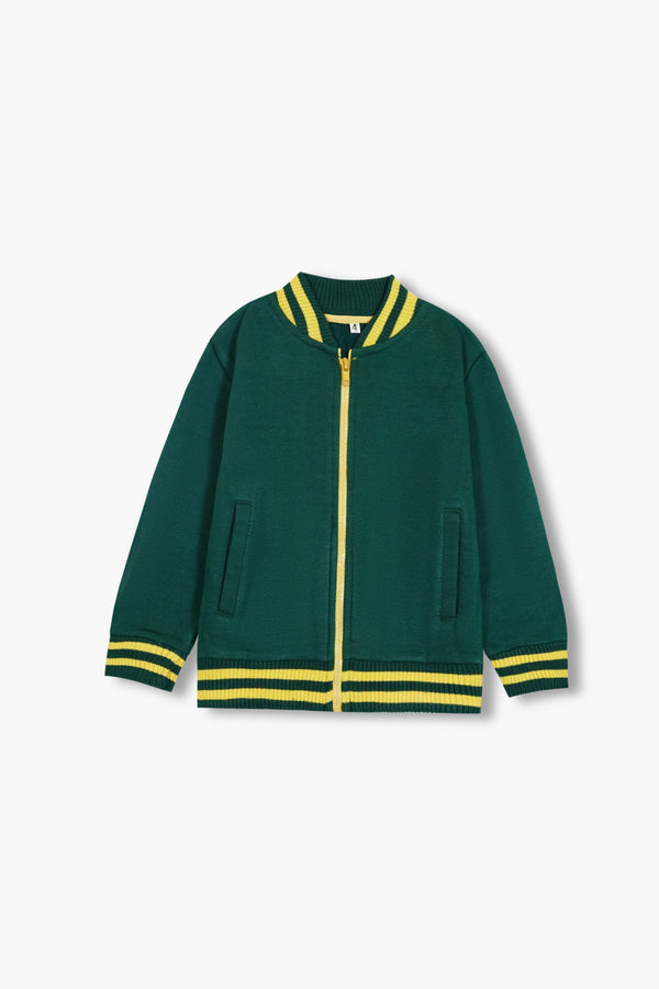 Unisex Green & Yellow Kids Cotton Fleece Jacket | Onion Outfits