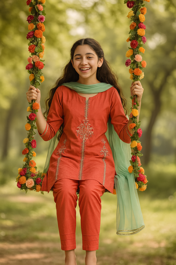 Chandni Cotton 3 Pcs Suit Multihead Embroidery with Net Dopata