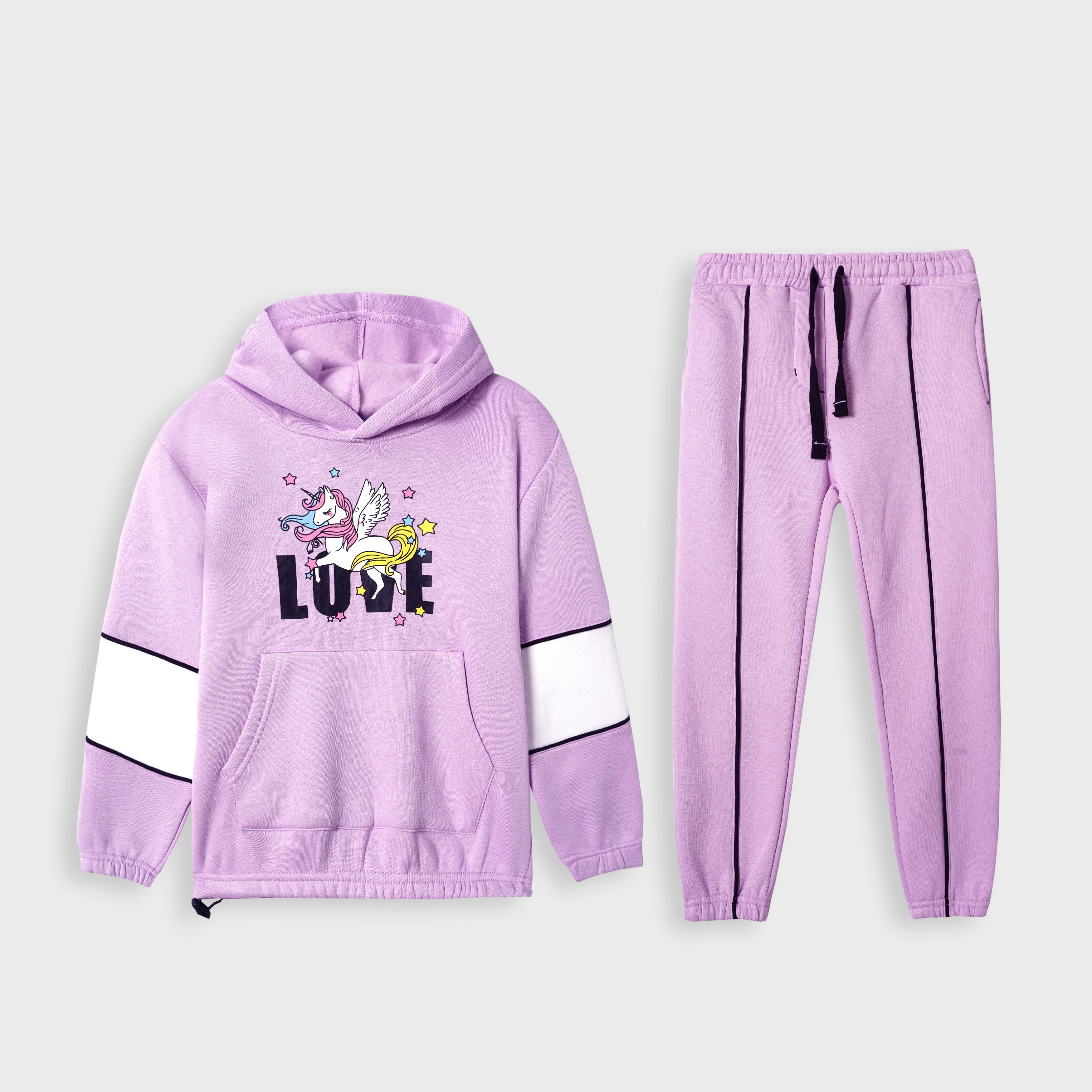 Premium Quality Pink Printed Fleece TrackSuit For Girls