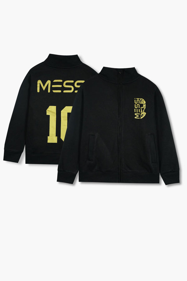 Messi #10 Kids Fleece Jacket – Black &amp; Gold | 100% Premium Fleece