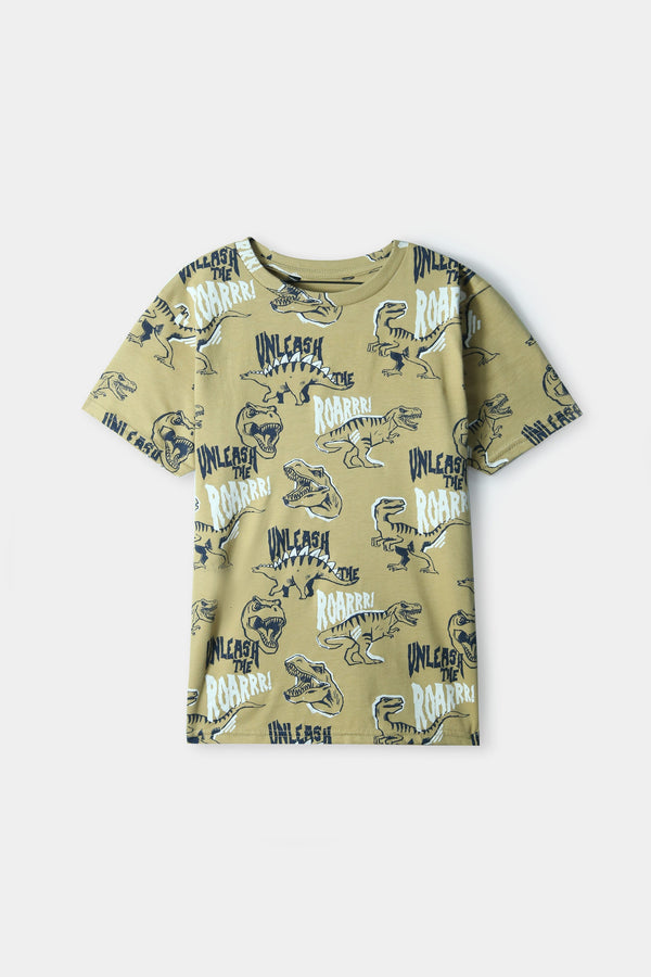 Boys Premium Quality All-Over Dino Printed Round Neck T-Shirt