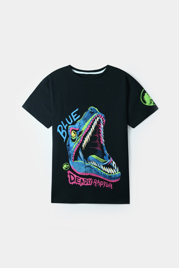 Boys Multi Color Dino Printed Round Neck T-Shirt