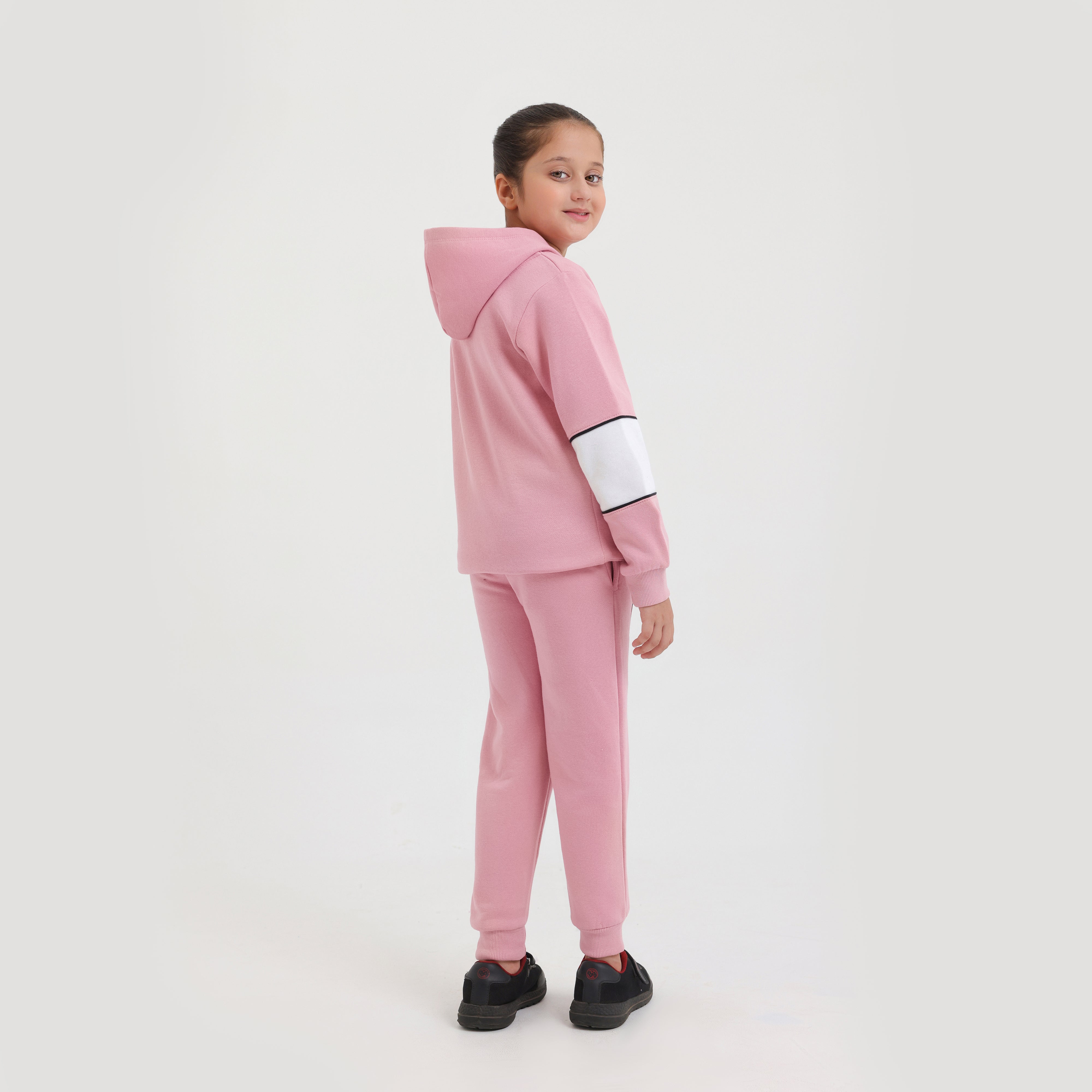 Premium Quality Pink Printed Fleece TrackSuit For Girls