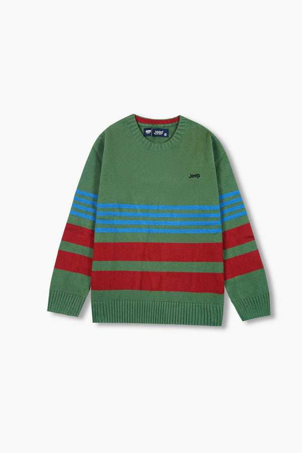 Jeep Striped Green Cotton Sweater – 100% Cotton | Winter Wear for Kids