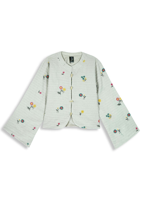 Light Grey Jacquard Embroidered Jacket for Girls | Winter Quilted Top