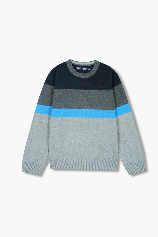 Jeep Striped Grey & Blue Cotton Sweater – 100% Cotton | Winter Wear for Kids