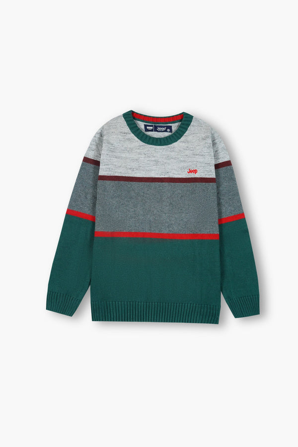 Jeep Green & Grey Striped Cotton Sweater – 100% Cotton | Winter Wear for Kids