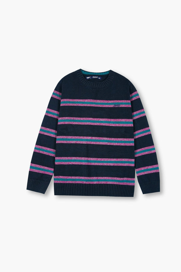 Jeep Navy Blue Striped Cotton Sweater – 100% Cotton | Winter Wear for Kids