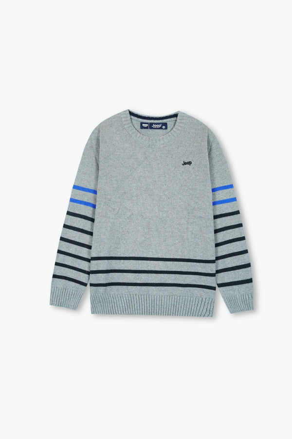 Jeep Grey Striped Cotton Sweater – 100% Cotton | Warm Winter Wear for Kids