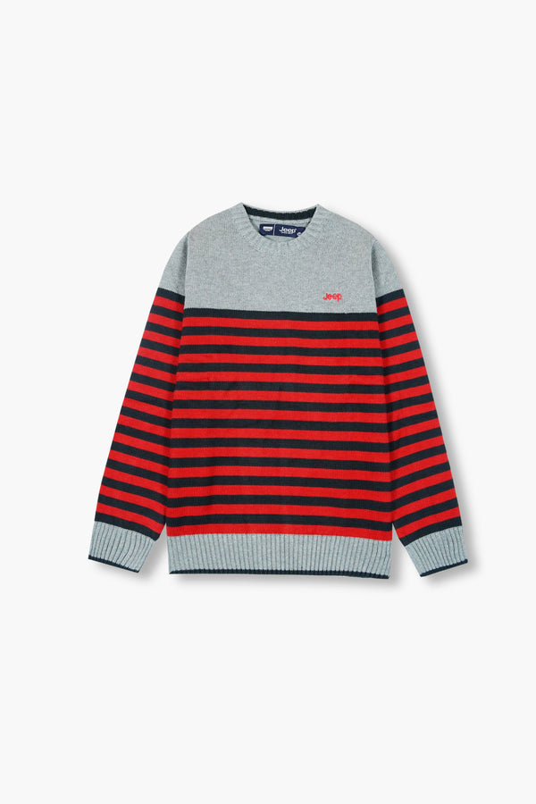 Jeep Grey &  Red Striped Cotton Sweater – 100% Cotton | Warm Winter Wear for Kids