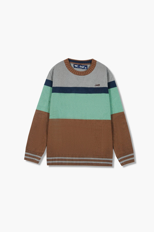 Jeep Brown & Mint Color Block Cotton Sweater – 100% Cotton | Premium Winter Wear for Kids