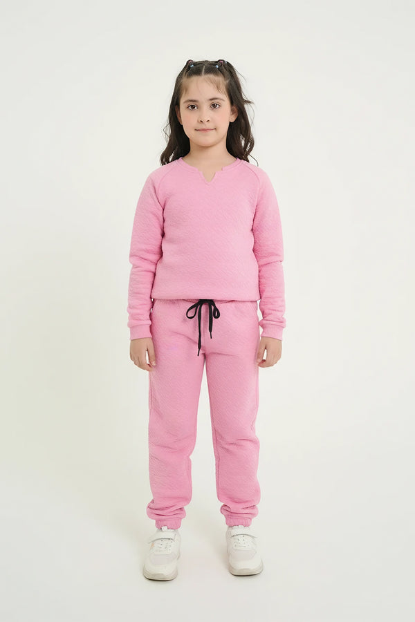 Pink Quilted Winter Suit with Neck Slit | Cozy 2-Piece Lounge Set