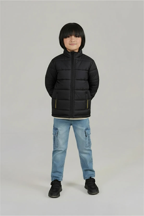 Kids Black Puffer Jacket | Lightweight Winter Outerwear | Warm & Stylish