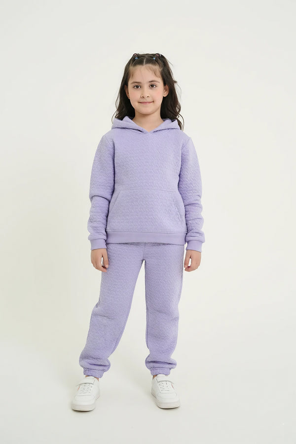 Kids Quilted Lilac Tracksuit | 2-Piece Hoodie & Jogger Set | Winter Cotton Outfit