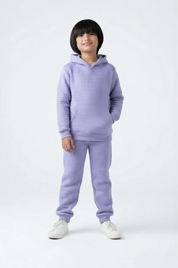 Kids Quilted Lilac Tracksuit | 2-Piece Hoodie & Jogger Set | Winter Cotton Outfit