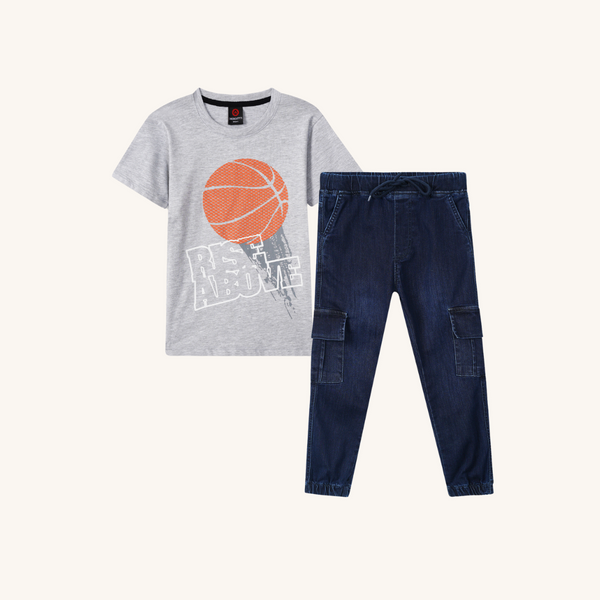 Kids Soft Cotton Rise T Shirt paired with Dark blue denim Pants