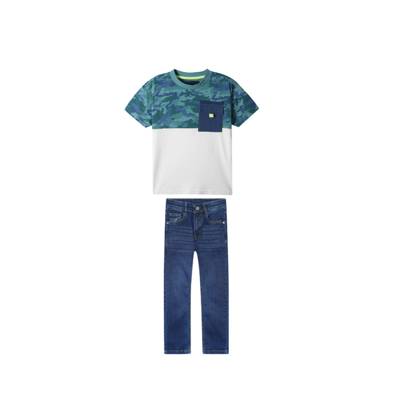 Kids Soft pannel T Shirt paired with Dark blue slimfit denim Pants