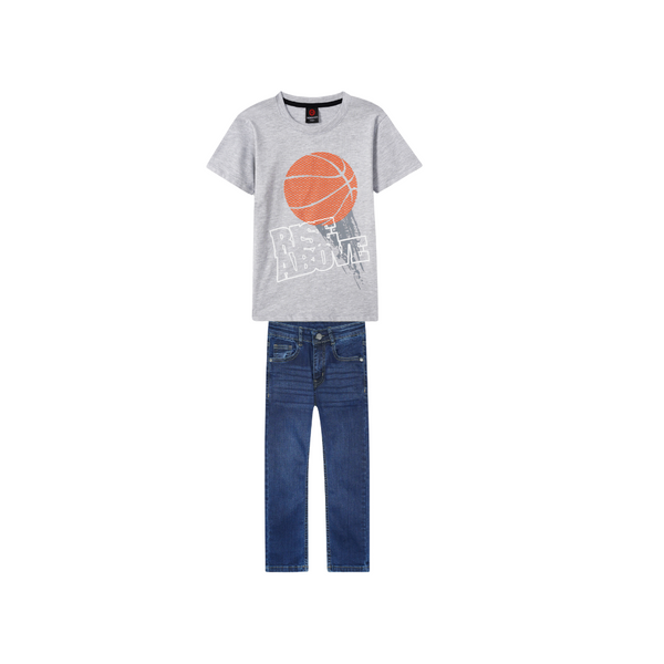 Kids Soft Football T Shirt paired with Dark blue slim fit denim Pants