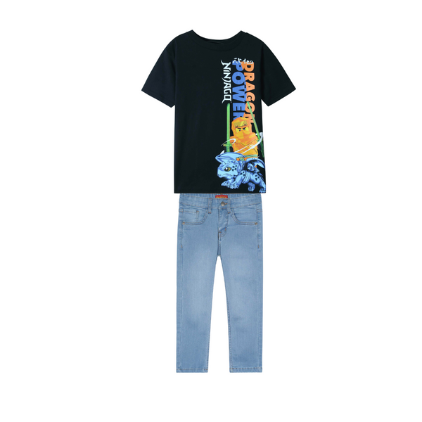 Kids Soft T Shirt paired with light blue slim fit denim Pants