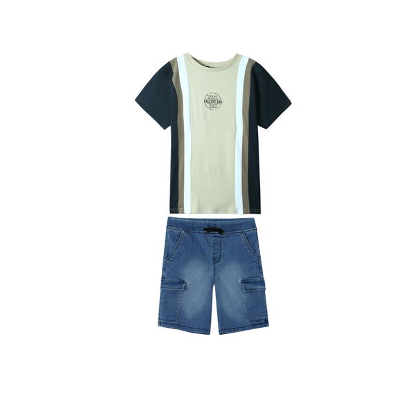 Kids Soft Cotton T Shirt paired with 6 pockets cargo Denim shorts