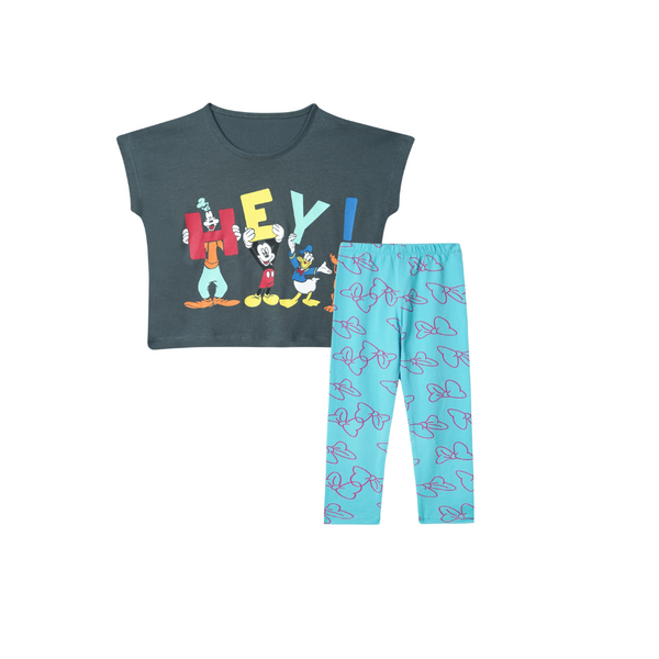 Short Body T Shirt Paired with Bow Printed Lycra cotton Tight