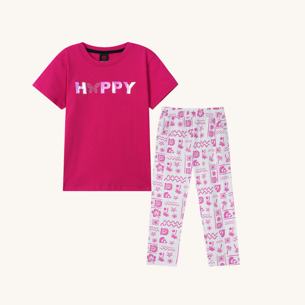 HAPPY T shirt paired with All over printed Trouser