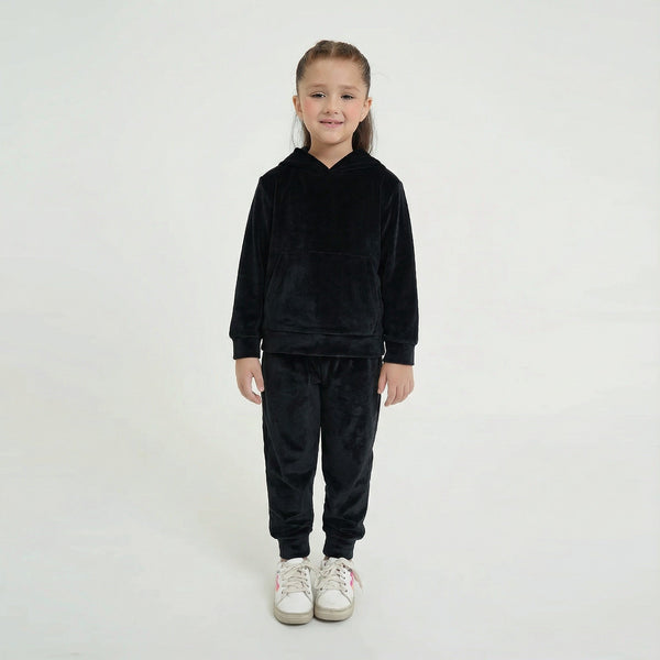 Kids Velvet Tracksuit – Black