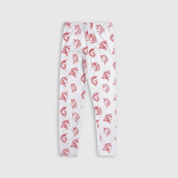 Cotton White Unicorn Allover Unicorn Printed Leggings