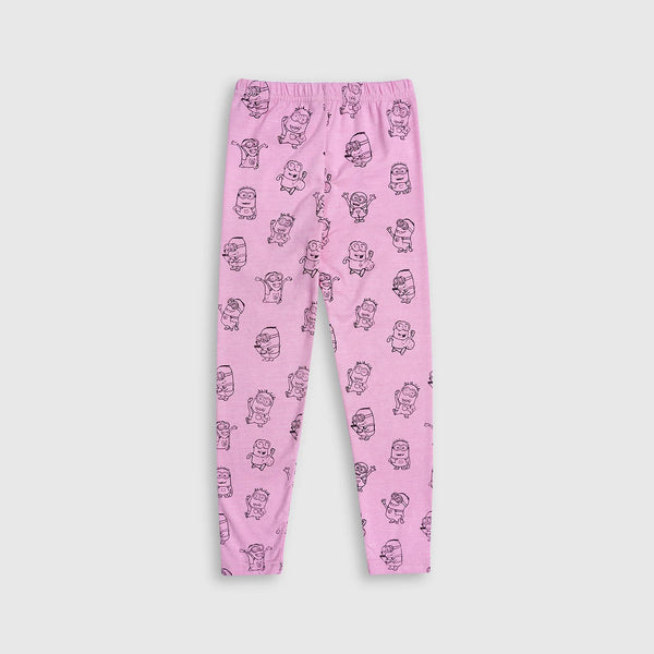 Cotton Rich Pink Allover Pink Minion Printed Leggings