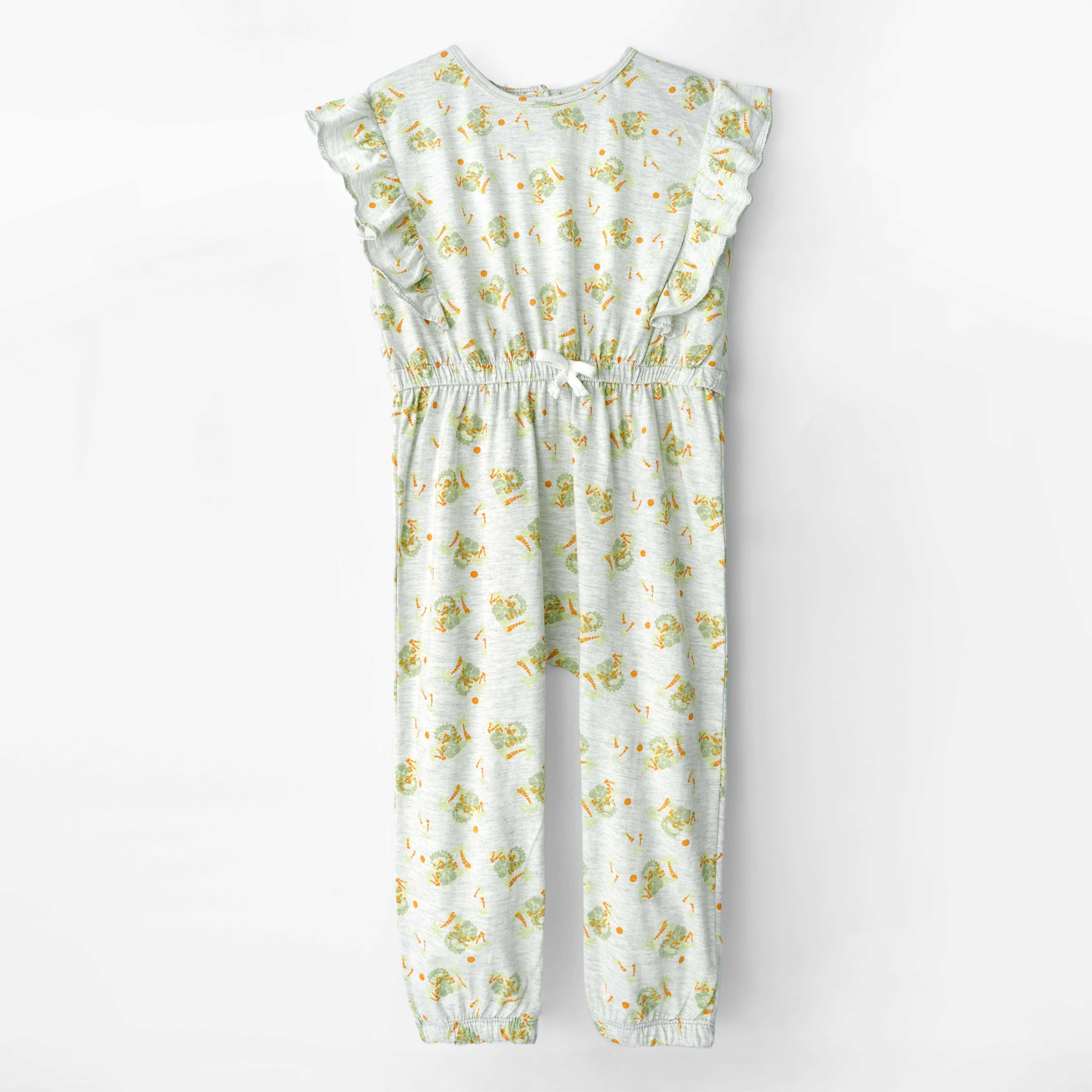 Girls All-Over Printed Soft Cotton Frill Jumpsuit