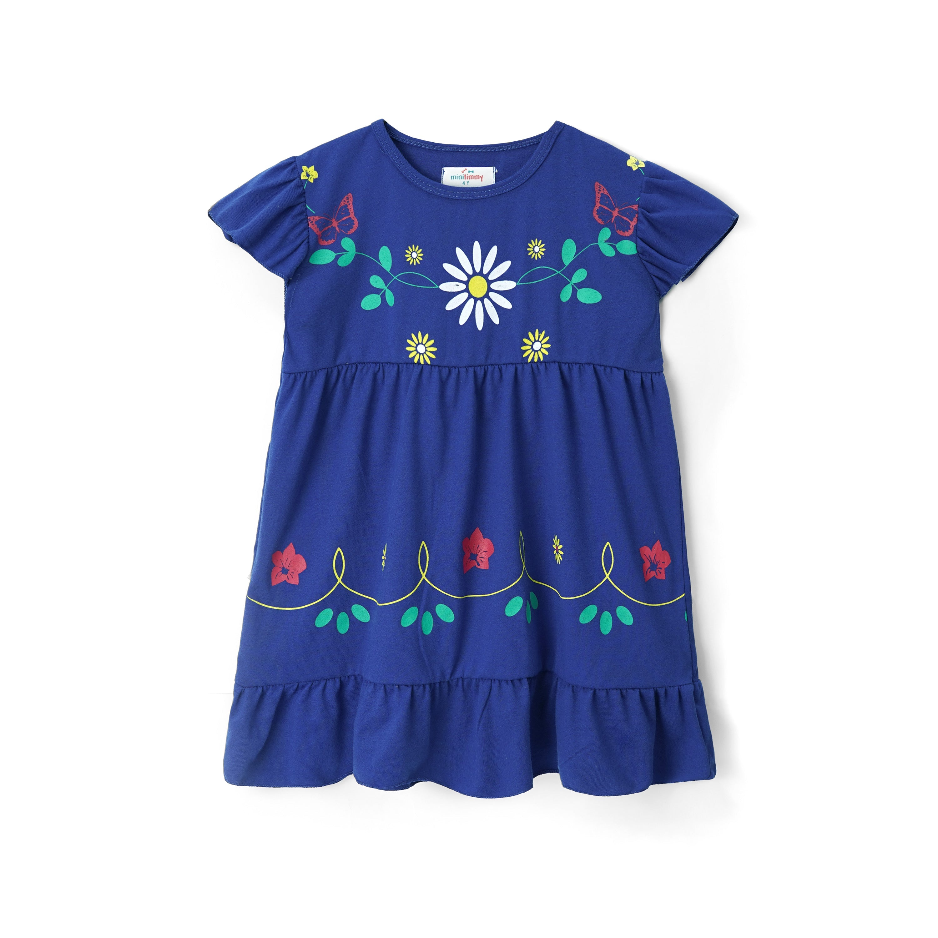 Girls Printed Soft Cotton Cut & Sew Dark Blue Frock