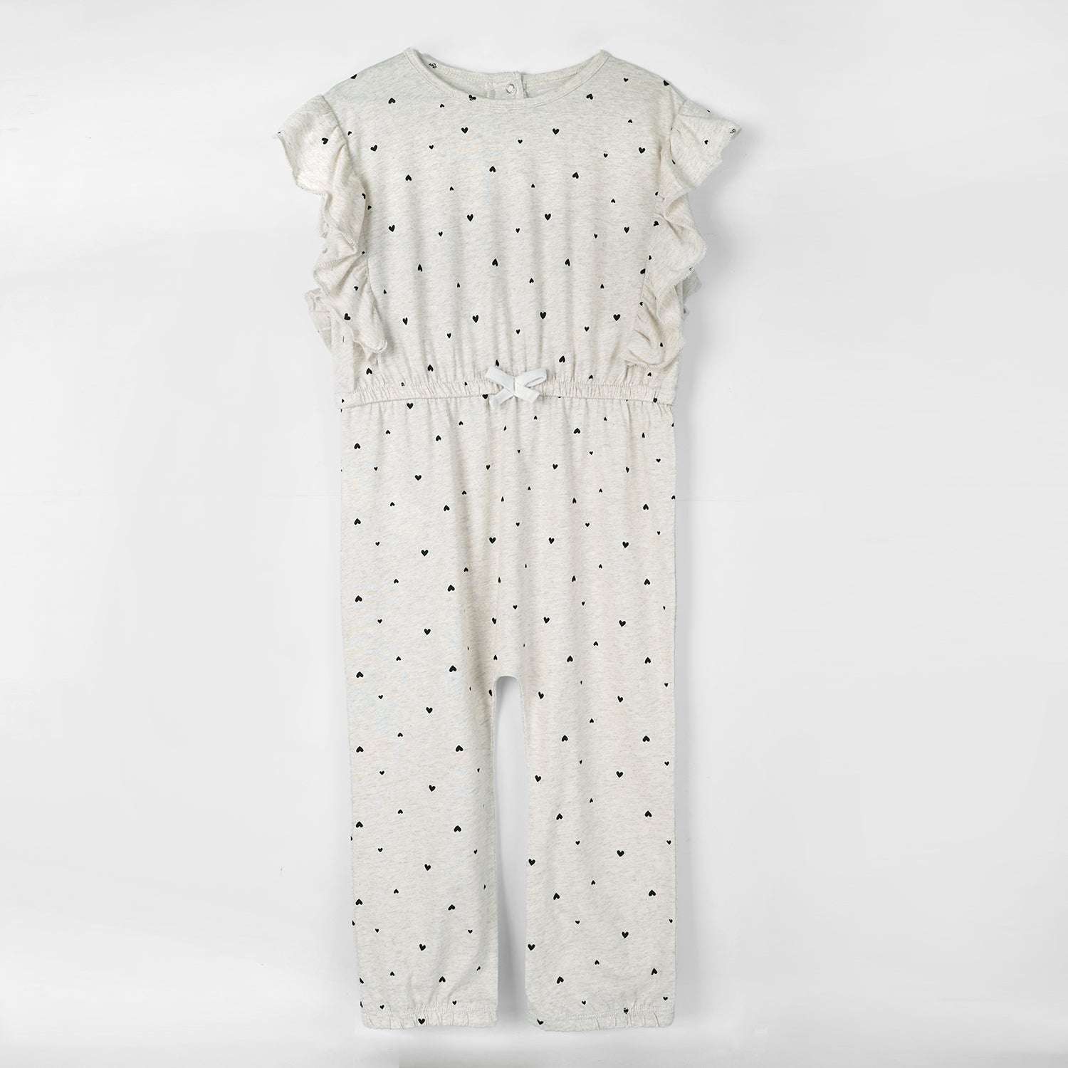 Girls Fashion All Over Heart Printed Soft Cotton Frill Jumpsuit