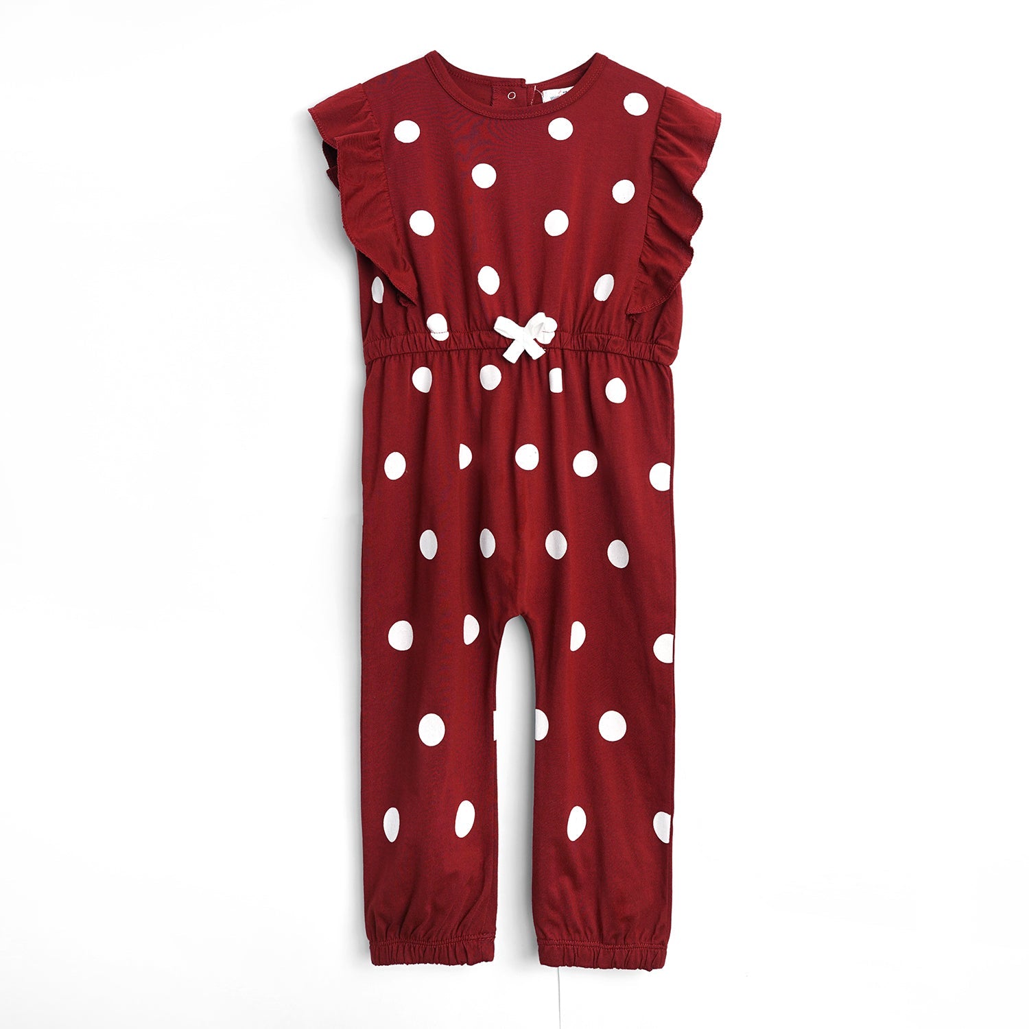 Girls Fashion All Over Polka Dots Printed Soft Cotton Frill Jumpsuit