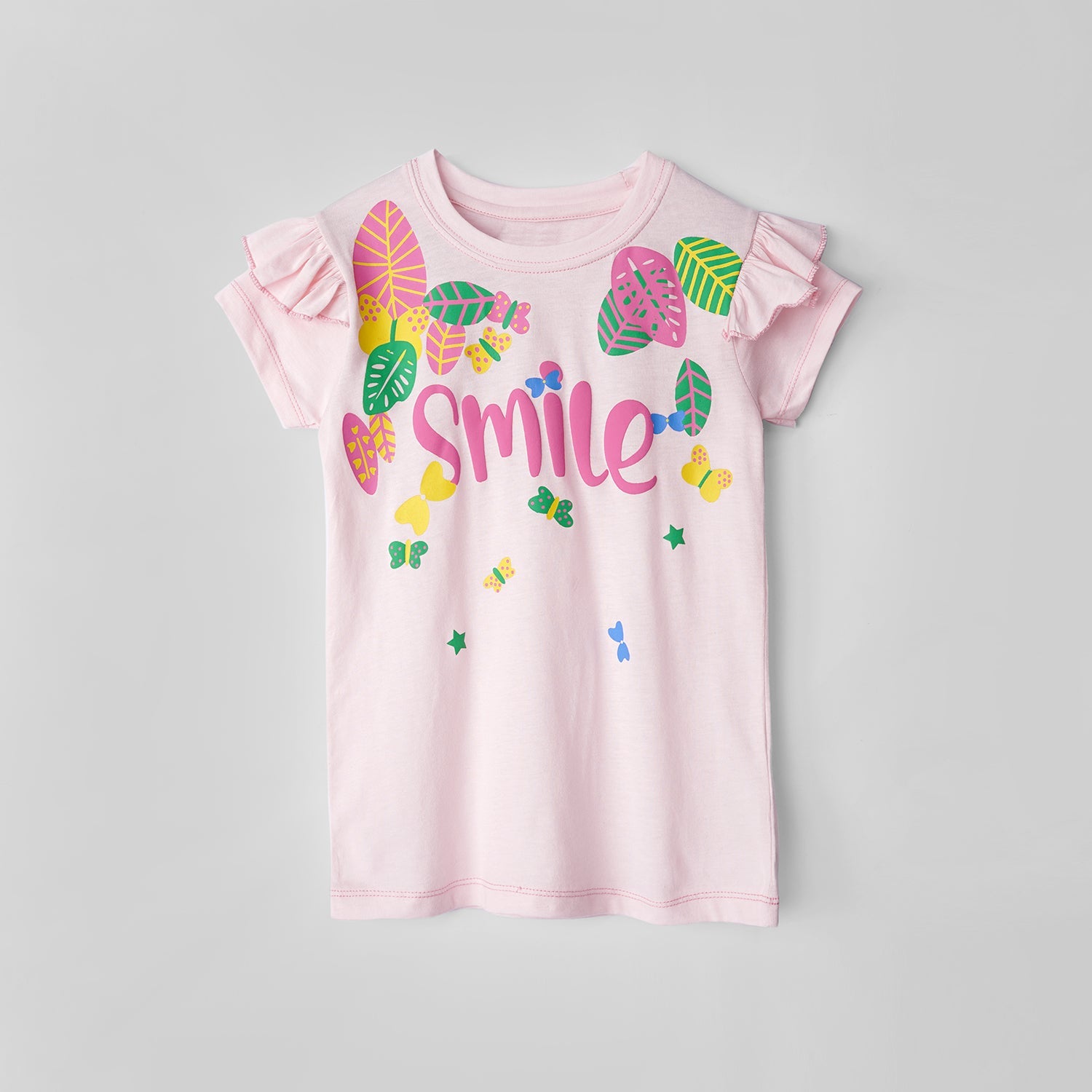 Girls Printed Soft Cotton Frill Sleeve T-Shirt