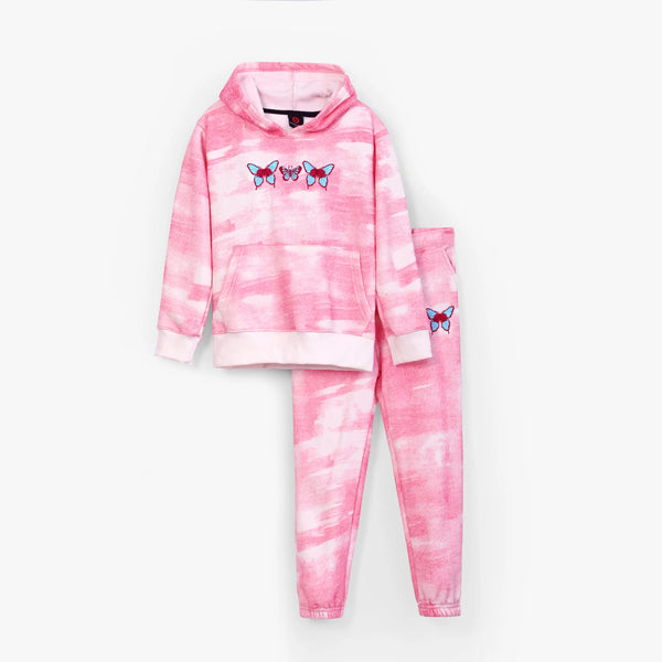 Girls Embroidered butterfly  Tie & Dye Fleece Suit