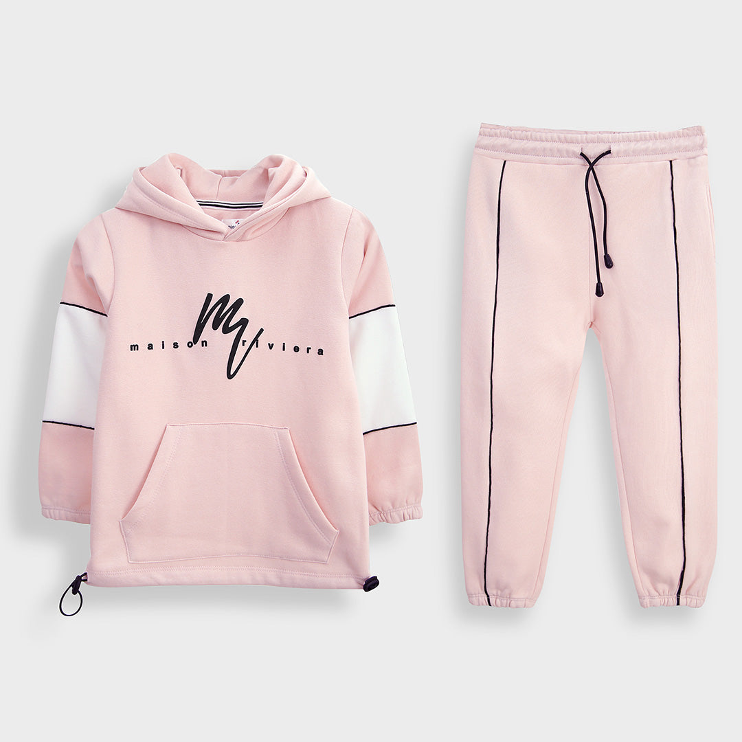 Premium Quality Pink Printed Fleece TrackSuit For Girls