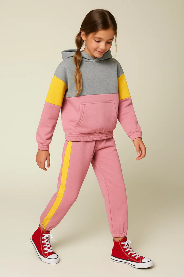 Kids Color Block Hoodie &amp; Jogger Set – 100% Cotton Fleece