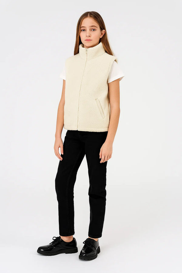 Ivory Sleeveless Fur Jacket | Girls Winter Cozy Outerwear