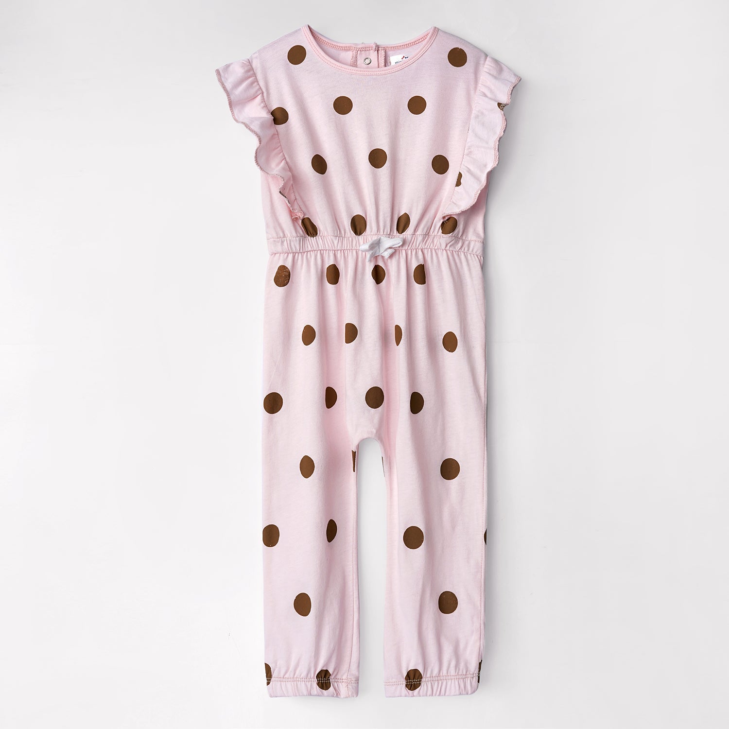 Girls Fashion All-Over Polka Dots Printed Soft Cotton Frill Jumpsuit